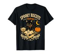 Spooky Biscuits Bakery Funny Black Cat Halloween pumpking Camiseta