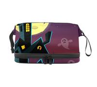 Spooky Castle in The Cemetery - Bolsa de cosméticos de doble capa para mujeres y niñas, neceser de viaje para maquillaje, práctica bolsa organizadora con compartimento para cepillos, multicolor,