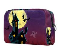 Spooky Castle in The Cemetery - Bolsa de cosméticos para mujer, bolsa organizadora de maquillaje grande con cremallera, multicolor, 18.5x7.5x13cm/7.3x3x5.1in, Neceser