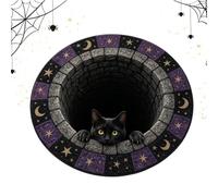 Spooky Cat Rug, Eyeball Holiday Carpet, Round Mat with Optical Illusion
