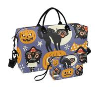 Spooky Cats and Happy Halloween Pumpkins - Bolsa de viaje para la noche, bolsa deportiva con correa ajustable para viajes de negocios, juego de 2 piezas, Gatos espeluznantes y calabazas felices de