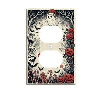 Spooky Christmas Hybrid Mashup Ghost Halloween Duplex Outlet Covers Plate | Fantasma espeluznante con sombrero de Papá Noel, Jack-o'-lantern y mezcla de bastón de caramelo, murciélagos y telarañas