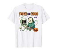 Spooky Coder Ghost Pixel Art Programador de Programación Halloween Camiseta gráfica económica, Hombre, Blanco, L