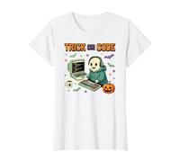 Spooky Coder Ghost Pixel Art Programador de Programación Halloween Camiseta gráfica económica, Mujer, Blanco, L