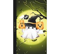 Spooky Cute Ghost Notebook - Kawaii Halloween Journal with Green Moon & Bats: 120 Lined pages, 5 x 8 inches, ghost-theme endpapers, school, office supply, self care diary, gift