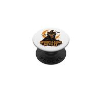 Spooky Done with It Black Cat Witch Halloween Moon PopSockets PopGrip Adhesivo