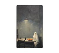Spooky Ghost Pizza On The Table - Placa de pared en blanco para interruptor de luz, decorativa, 1 banda, para cocina, cuarto de baño, tamaño 11,4 x 7 cm