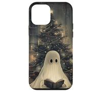 Spooky Ghost Reading and Christmas Tree Holiday Bookworm Carcasa para iPhone 12 Mini