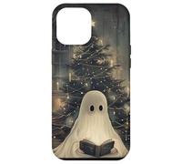 Spooky Ghost Reading and Christmas Tree Holiday Bookworm Carcasa para iPhone 12 Pro MAX