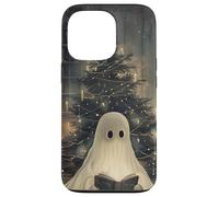 Spooky Ghost Reading and Christmas Tree Holiday Bookworm Carcasa para iPhone 13 Pro