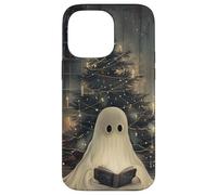 Spooky Ghost Reading and Christmas Tree Holiday Bookworm Carcasa para iPhone 14 Pro MAX