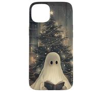 Spooky Ghost Reading and Christmas Tree Holiday Bookworm Carcasa para iPhone 15 Plus