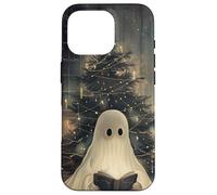 Spooky Ghost Reading and Christmas Tree Holiday Bookworm Carcasa para iPhone 16 Pro