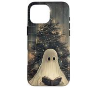 Spooky Ghost Reading and Christmas Tree Holiday Bookworm Carcasa para iPhone 16 Pro MAX