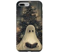 Spooky Ghost Reading and Christmas Tree Holiday Bookworm Carcasa para iPhone 7 Plus/8 Plus