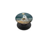 Spooky Ghost Reading at Beach Summer Moonlight Cozy Decor PopSockets PopGrip Adhesivo
