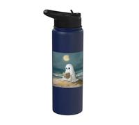 Spooky Ghost Reading at Beach Summer Moonlight Cozy Decor Stainless Steel Insulated Water Bottle