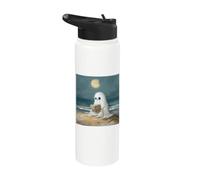 Spooky Ghost Reading at Beach Summer Moonlight Cozy Decor Stainless Steel Insulated Water Bottle