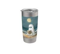 Spooky Ghost Reading at Beach Summer Moonlight Cozy Decor Vaso térmico de acero inoxidable de doble pared