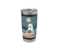 Spooky Ghost Reading at Beach Summer Moonlight Cozy Decor Vaso térmico de acero inoxidable de doble pared