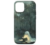 Spooky Ghost Reading In A Lake Vintage Aesthetic Green Carcasa para iPhone 12/12 Pro