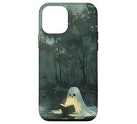 Spooky Ghost Reading In A Lake Vintage Aesthetic Green Carcasa para iPhone 12 mini
