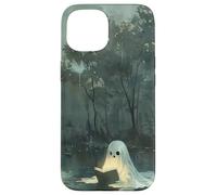 Spooky Ghost Reading In A Lake Vintage Aesthetic Green Carcasa para iPhone 15