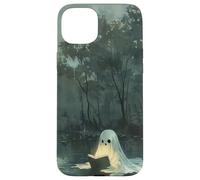 Spooky Ghost Reading In A Lake Vintage Aesthetic Green Carcasa para iPhone 15 Plus