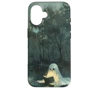 Spooky Ghost Reading In A Lake Vintage Aesthetic Green Carcasa para iPhone 16