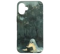 Spooky Ghost Reading In A Lake Vintage Aesthetic Green Carcasa para iPhone 16 Plus