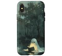 Spooky Ghost Reading In A Lake Vintage Aesthetic Green Carcasa para iPhone X/XS
