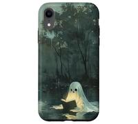 Spooky Ghost Reading In A Lake Vintage Aesthetic Green Carcasa para iPhone XR