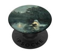 Spooky Ghost Reading In A Lake Vintage Aesthetic Green PopSockets PopGrip Adhesivo