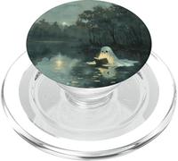 Spooky Ghost Reading In A Lake Vintage Aesthetic Green PopSockets PopGrip para MagSafe