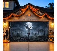 Spooky Graveyard - Cubierta para puerta de garaje con escena de Halloween | Escena de cementerio embrujado, bandera de puerta de garaje, bosque iluminado por la luna espeluznante
