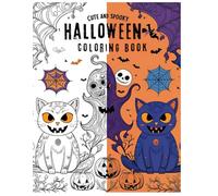 Spooky Halloween Coloring Book For Kids Teens Adults And Seniors: 50 Simple Big Cozy And Cute Designs For Relaxation Kawaii Large Print