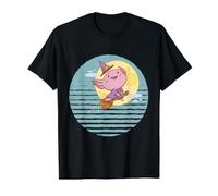 Spooky Halloween Cute Axolotl Monta una Escoba de Bruja Camiseta gráfica económica, Hombre, Negro, M