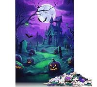 Spooky Halloween Graveyard Puzzles Imposible,desafío para Adultos Juego Educativo 1000 Piezas Obra De Arte De Juego De para Adultos, Regalos A Partir De 14 Años 500pcs (52x38cm)
