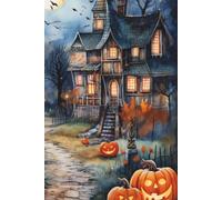 Spooky Halloween Notebook: College Ruled Lined Journal | 6 x 9 Paperback Matte Cover | Haunted House, Pumpkins & Autumn Gothic Landscape | 120 Pages for Writing, Notes, School & Journaling