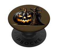 Spooky Halloween Skeleton Witch with Creepy Black Pumpkin PopSockets PopGrip Adhesivo