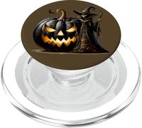 Spooky Halloween Skeleton Witch with Creepy Black Pumpkin PopSockets PopGrip para MagSafe