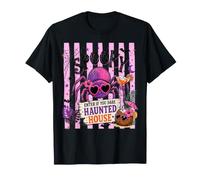 Spooky Haunted House Spider Preppy Stripe para niñas de Halloween Camiseta