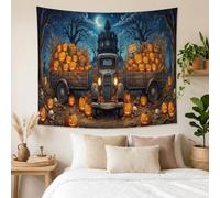 Spooky Haunted Mansion - Tapiz de Halloween con diseño de camión de cosecha