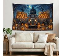 Spooky Haunted Mansion - Tapiz de Halloween con diseño de camión de cosecha