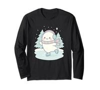 Spooky Kawaii Ghost Patinaje sobre Hielo con árboles de Invierno Navidad Manga Larga