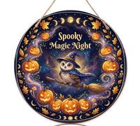 Spooky Magic Night Owl Witch - Letrero para puerta de Halloween, 12 x 12