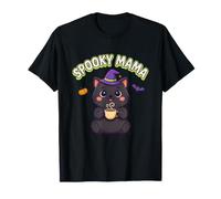 Spooky Mama Halloween Gato Bruja Sombrero café Lindo diseño Camiseta