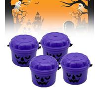 Spooky Mini Boo Bucket Figurines, 3D Printed Mini Halloween Nostalgia Bucket, Retro Boo Buckets Halloween Pumpkin Buckets Decoration, Trick or Treat Event Props for Snack, Home Decoration(Purple*4)