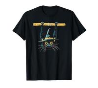Spooky Mystical Halloween Flying Black Cat Witch Camiseta