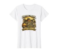 Spooky Nights - Tema Militar para Veteranos de Halloween Camiseta gráfica económica, Mujer, Blanco, XL